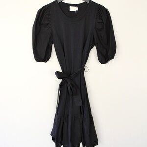 Nation LTD Black Puff Sleeve Cotton Dress Size Small, Tie Waist